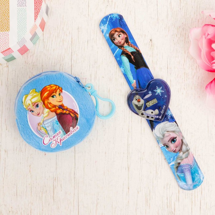 Подарочный набор "Анна и Эльза" часы + кошелек, Холодное сердце