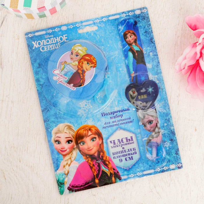 Подарочный набор "Анна и Эльза" часы + кошелек, Холодное сердце