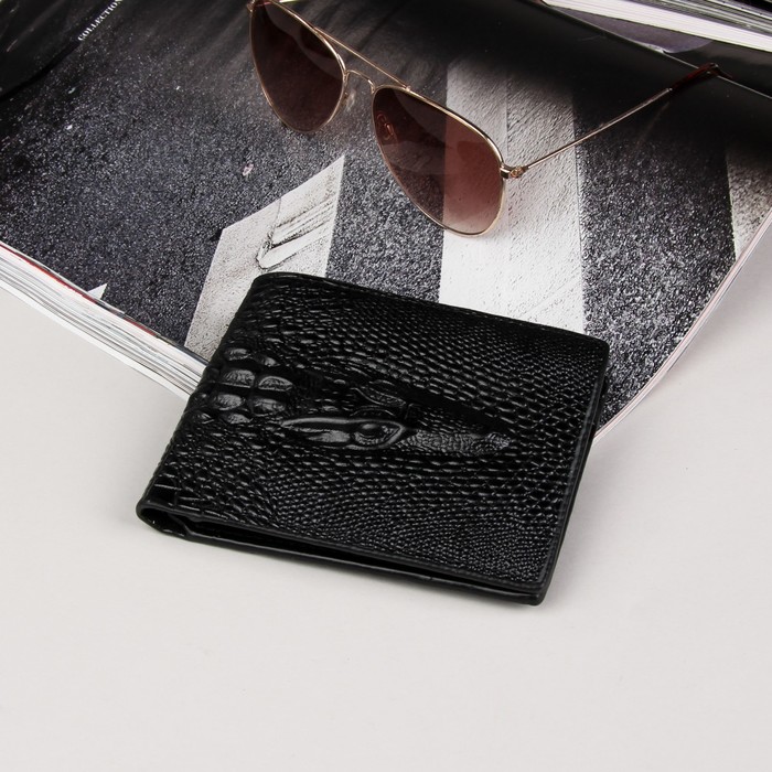 Кошелёк мужской, 2 отдела, для карт, для монет, цвет чёрный