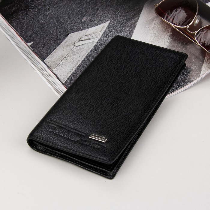 Кошелёк мужской, 3 отдела, для карт, для монет, цвет чёрный