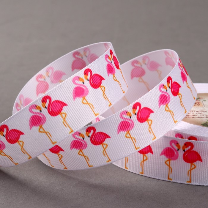 Лента репсовая "Фламинго", 25мм, 18±1м, цвет белый