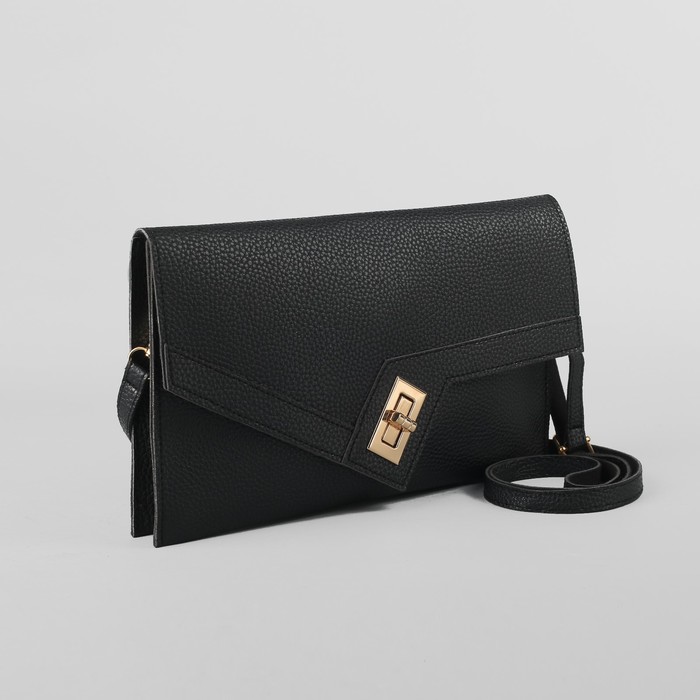 Сумка женская, 3 отдела на клапане, регулируемый ремень, цвет чёрный