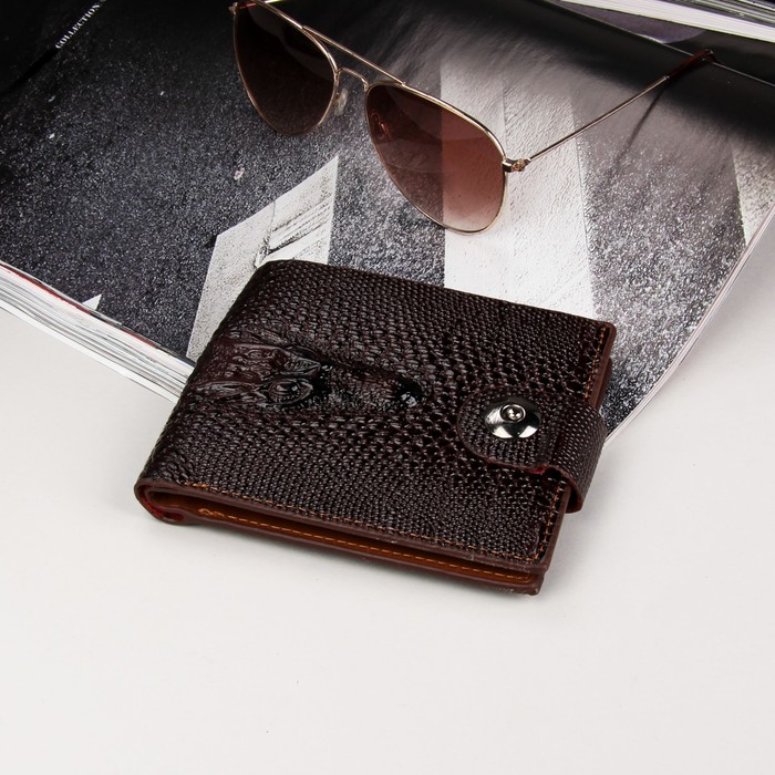 Кошелёк мужской, 2 отдела, для карт, на кнопке, цвет коричневый