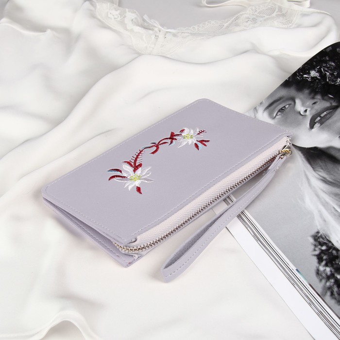 Кошелёк женский, 4 отдела для карт, для монет, с ручкой, цвет сиреневый