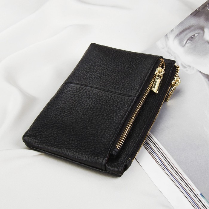 Кошелёк женский, отдел на молнии, для монет, наружный карман, с кольцом, цвет чёрный