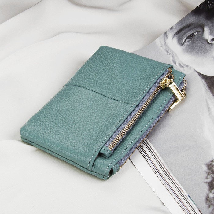 Кошелёк женский, отдел на молнии, для монет, наружный карман, с кольцом, цвет голубой