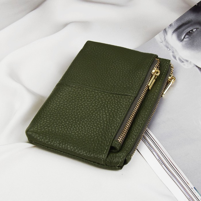 Кошелёк женский, отдел на молнии, для монет, наружный карман, с кольцом, цвет зелёный