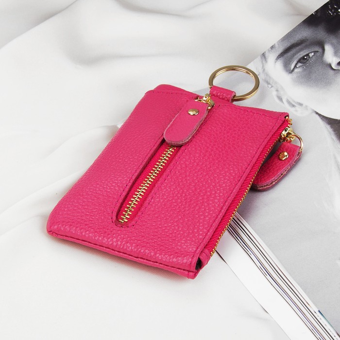 Ключница, отдел на молнии, 6 карабинов, кольцо, наружный карман, цвет малиновый