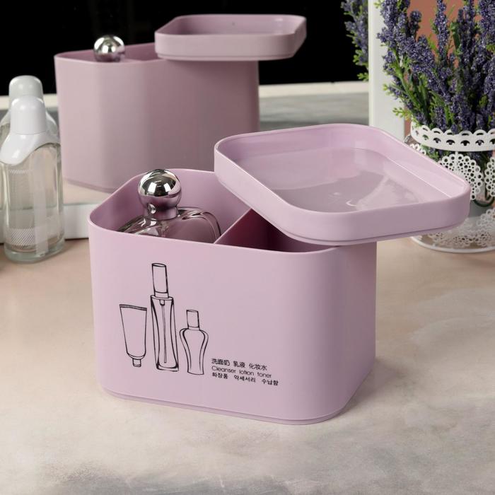 Органайзер для хранения косметических принадлежностей, с крышкой, 2 секции, цвет МИКС