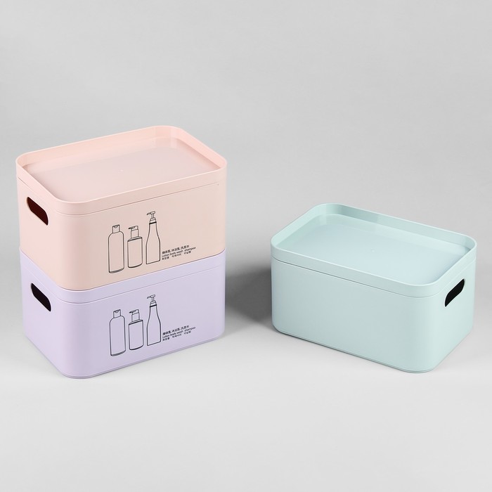 Органайзер для хранения косметических принадлежностей, с крышкой, ручками, цвет МИКС