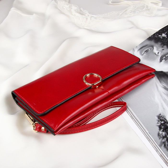 Кошелёк женский, 2 отдела для карт, для монет, цвет красный