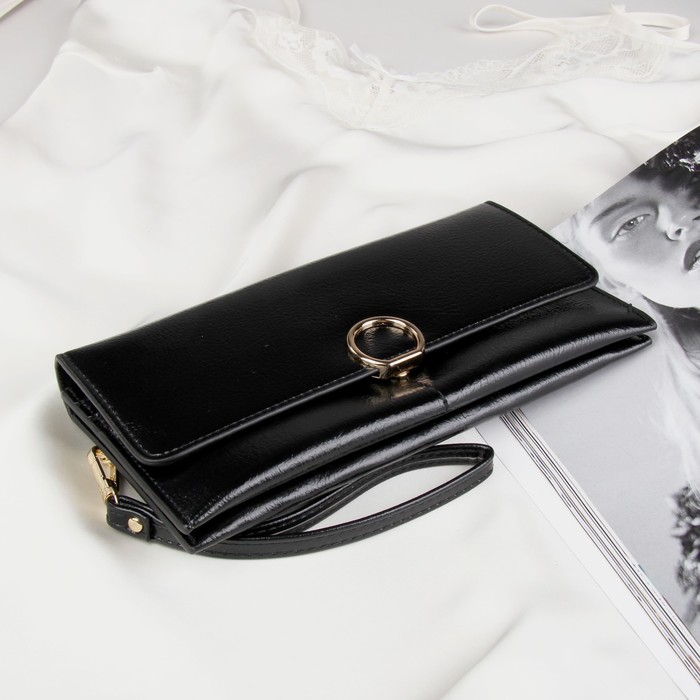 Кошелёк женский, 2 отдела для карт, для монет, цвет чёрный