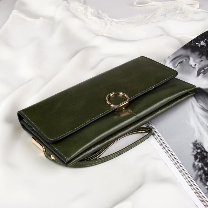 Кошелёк женский, 2 отдела для карт, для монет, цвет зелёный