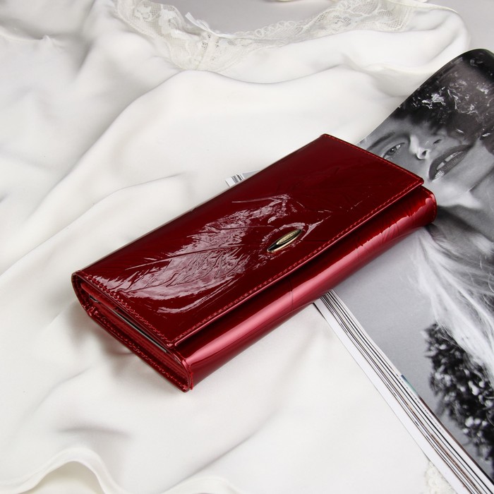 Кошелёк женский, 4 отдела, для карт, для монет, цвет красный