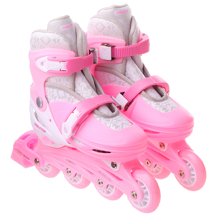 Роликовые коньки раздвижные, колеса PVC 64 мм, пластиковая рама, pink/white р.30-33