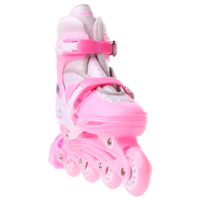 Роликовые коньки раздвижные, колеса PVC 64 мм, пластиковая рама, pink/white р.30-33