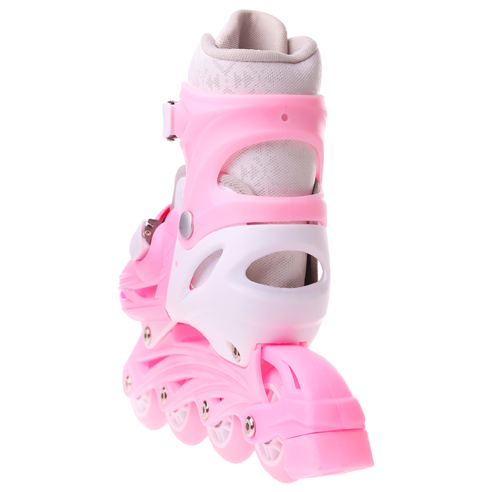 Роликовые коньки раздвижные, колеса PVC 64 мм, пластиковая рама, pink/white р.30-33