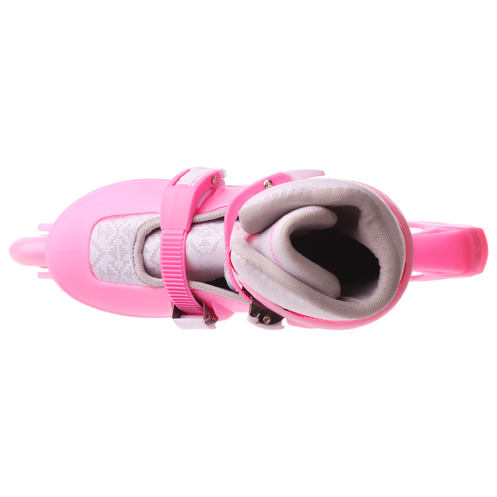 Роликовые коньки раздвижные, колеса PVC 64 мм, пластиковая рама, pink/white р.30-33