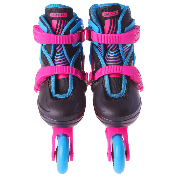 Роликовые коньки раздвижные, колеса PVC 64 мм, пластиковая рама, black/blue/pink р.30-33