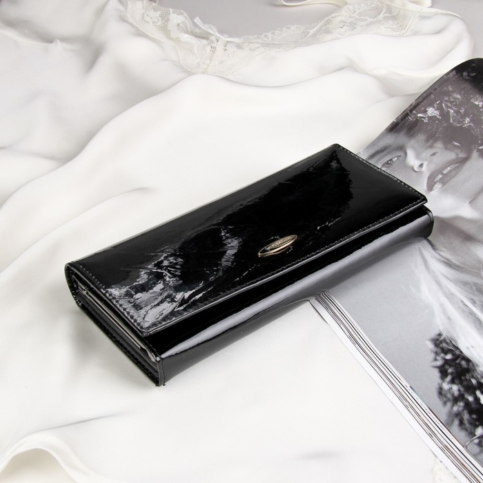 Кошелёк женский, 4 отдела, для карт, для монет, цвет чёрный