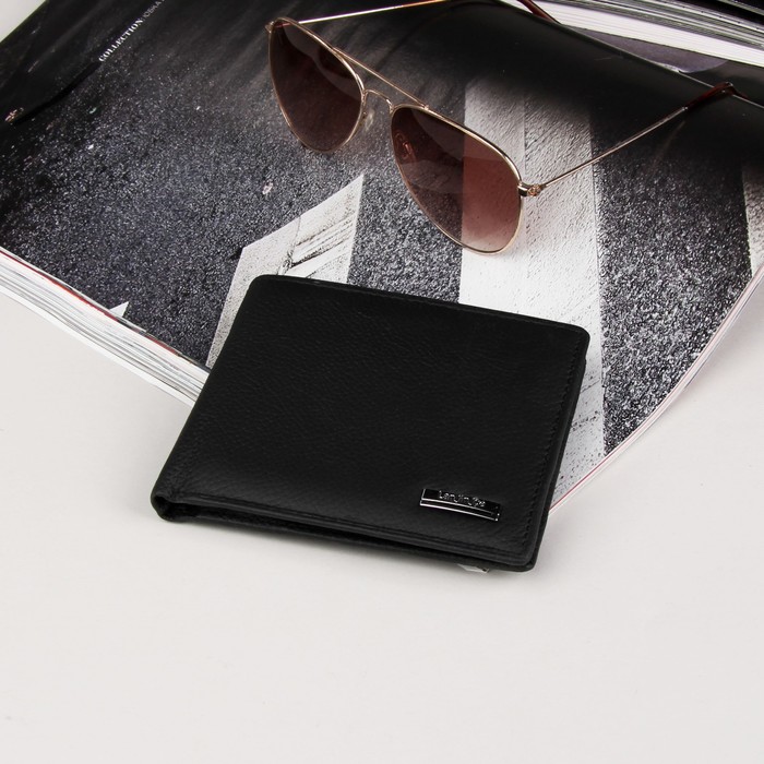 Кошелёк мужской, 2 отдела, для карт, для монет, цвет чёрный