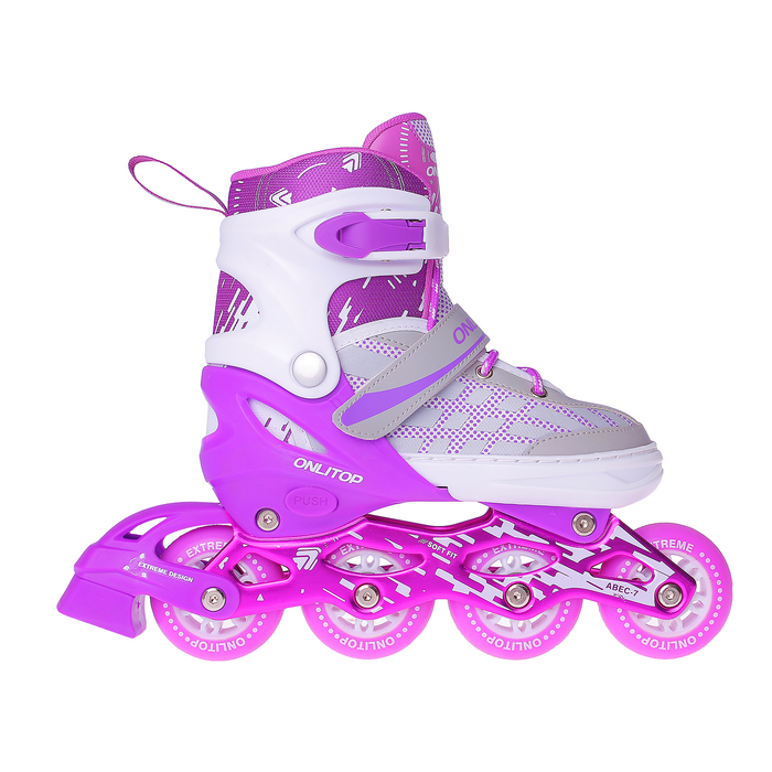 Роликовые коньки раздвижные, ABEC 7, колеса PU 70 мм, алюминиевая рама, white/violet р.35-38 29281