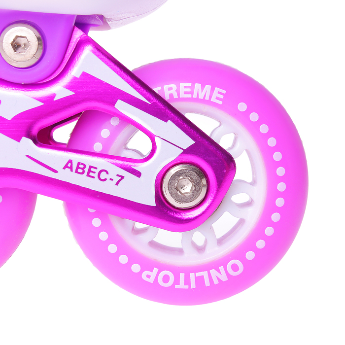 Роликовые коньки раздвижные, ABEC 7, колеса PU 70 мм, алюминиевая рама, white/violet р.35-38 29281