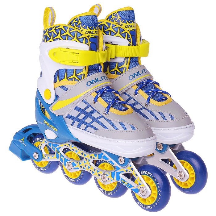 Роликовые коньки раздвижные, ABEC 7, колеса PU 64 мм, алюминиевая рама, white/blue р.31-34