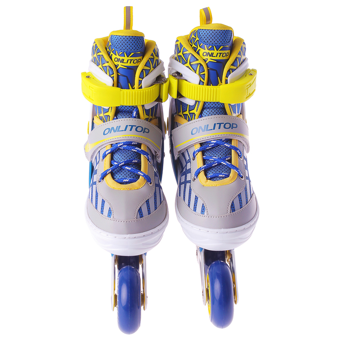 Роликовые коньки раздвижные, ABEC 7, колеса PU 64 мм, алюминиевая рама, white/blue р.31-34