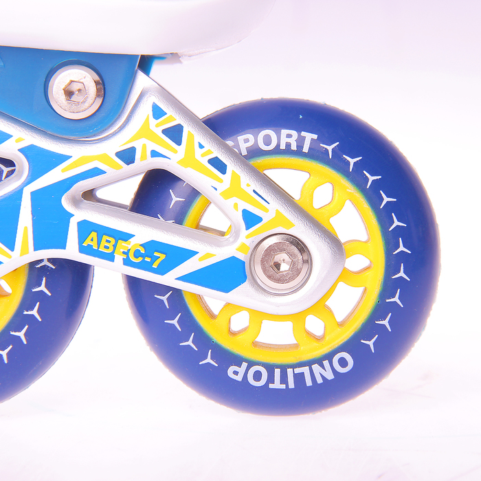 Роликовые коньки раздвижные, ABEC 7, колеса PU 64 мм, алюминиевая рама, white/blue р.31-34