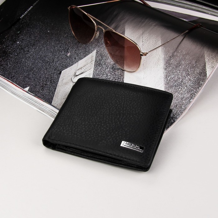 Кошелёк мужской, 2 отдела, для карт, для монет, цвет чёрный