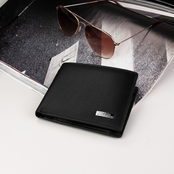 Кошелёк мужской, 2 отдела, для карт, для монет, цвет чёрный