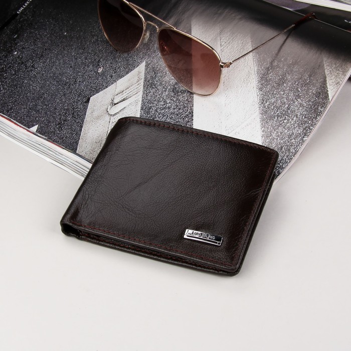 Кошелёк мужской, 2 отдела, для карт, для монет, цвет коричневый