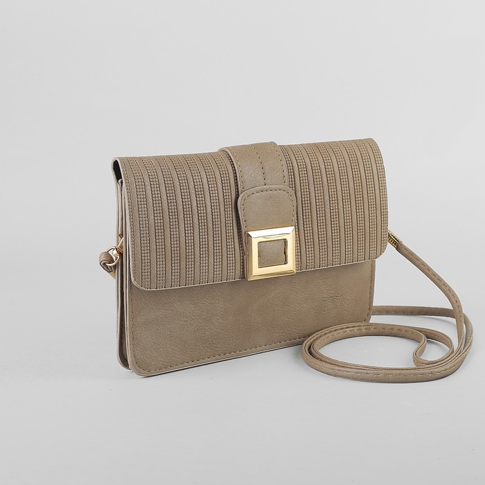 Сумка женская, 2 отдела на клапане, длинный ремень, цвет хаки