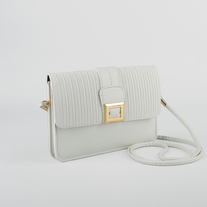 Сумка женская, 2 отдела на клапане, длинный ремень, цвет белый