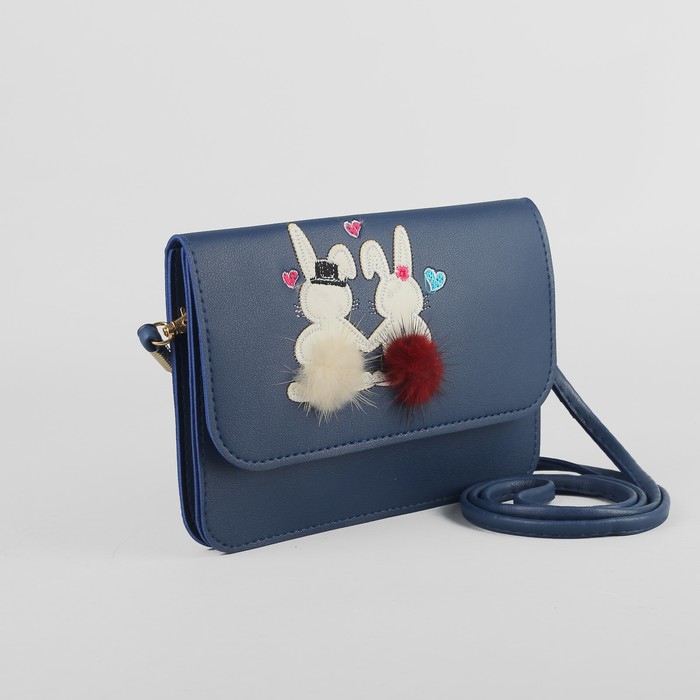 Сумка детская "Зайка", 2 отдела на клапане, длинный ремешок, цвет синий