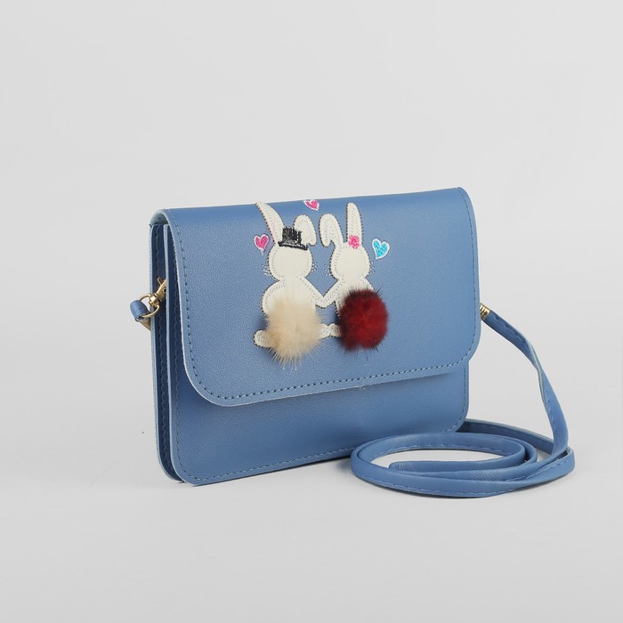 Сумка детская "Зайки", 2 отдела на клапане, длинный ремешок, цвет голубой