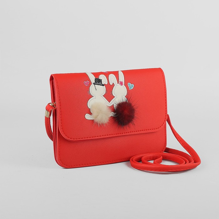 Сумка детская "Зайки", 2 отдела на клапане, длинный ремешок, цвет красный
