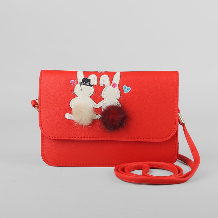 Сумка детская "Зайки", 2 отдела на клапане, длинный ремешок, цвет красный