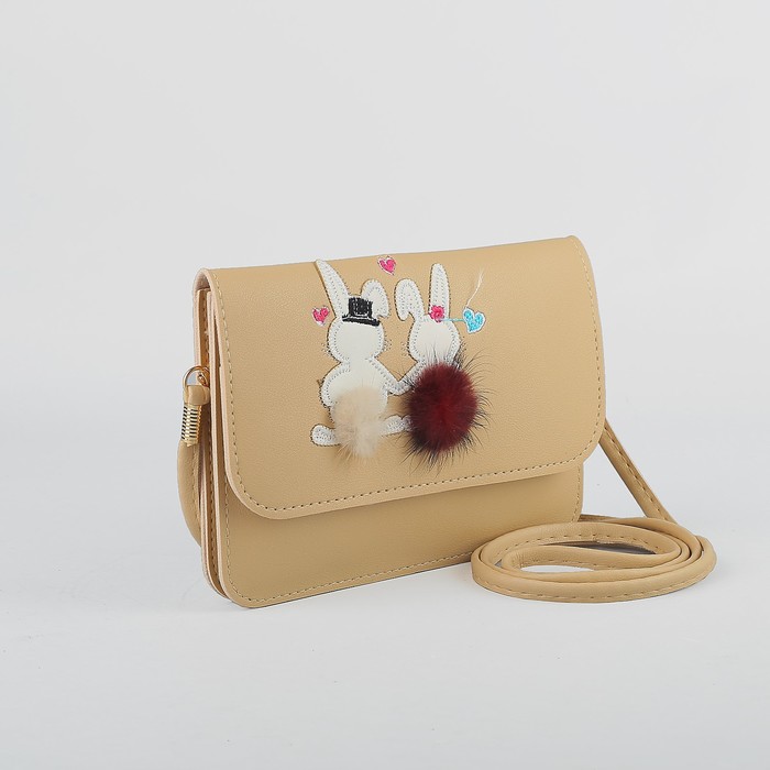 Сумка детская "Зайки", 2 отдела на клапане, длинный ремешок, цвет бежевый