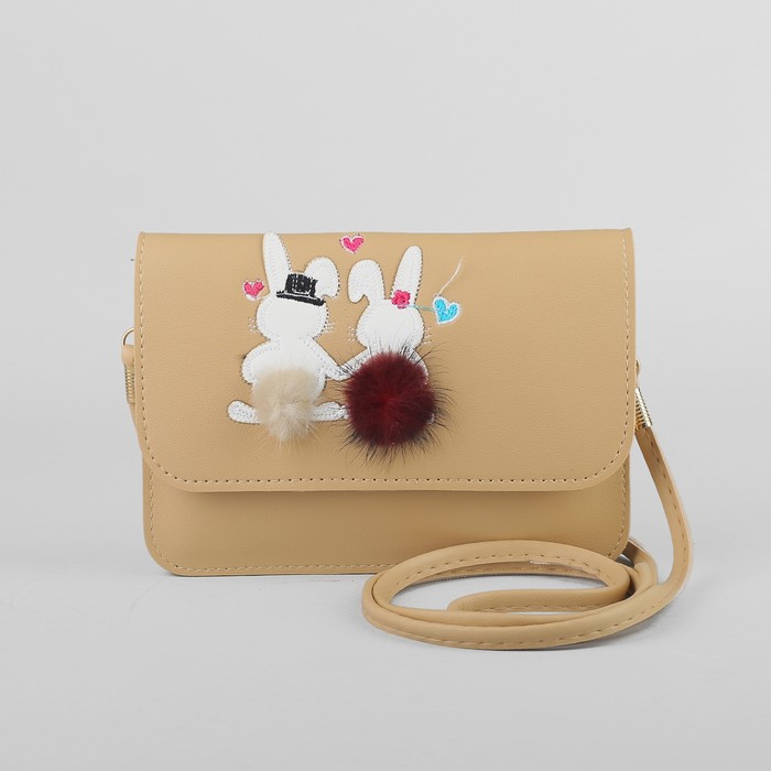 Сумка детская "Зайки", 2 отдела на клапане, длинный ремешок, цвет бежевый