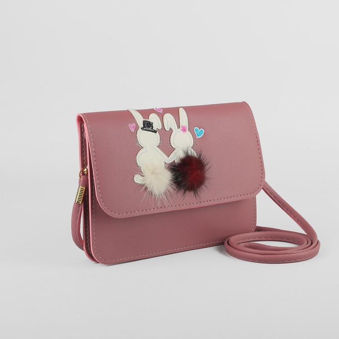 Сумка детская "Зайки", 2 отдела на клапане, длинный ремешок, цвет пудровый