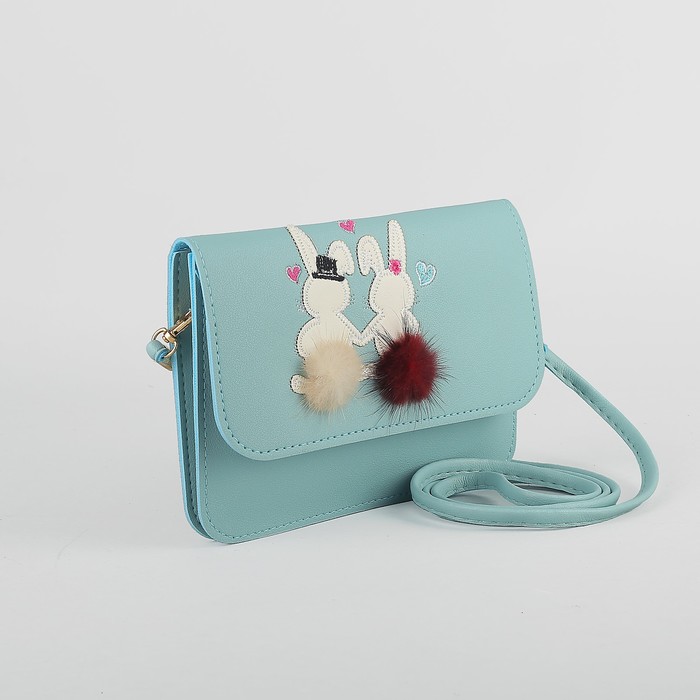 Сумка детская "Зайки", 2 отдела на клапане, длинный ремешок, цвет мятный