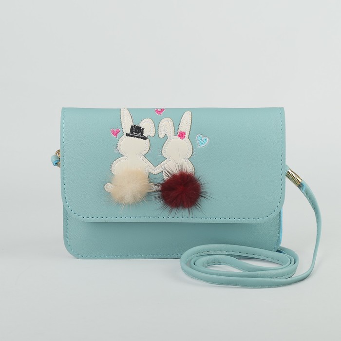 Сумка детская "Зайки", 2 отдела на клапане, длинный ремешок, цвет мятный