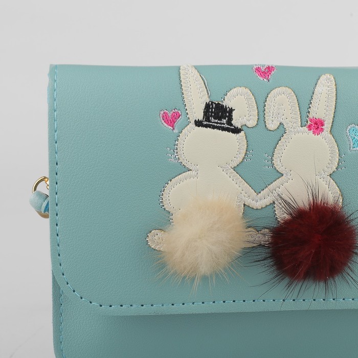 Сумка детская "Зайки", 2 отдела на клапане, длинный ремешок, цвет мятный