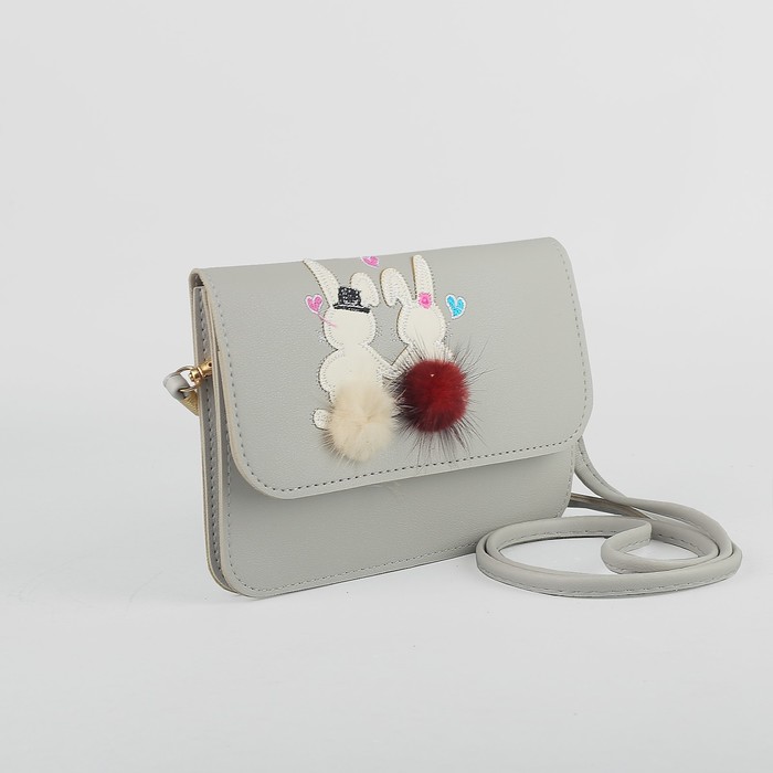 Сумка детская "Зайки", 2 отдела на клапане, длинный ремешок, цвет серый