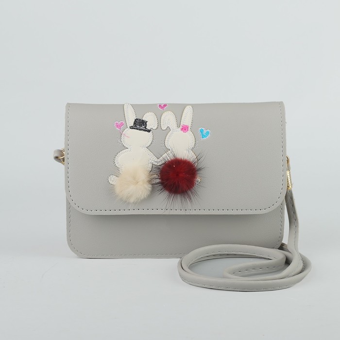 Сумка детская "Зайки", 2 отдела на клапане, длинный ремешок, цвет серый