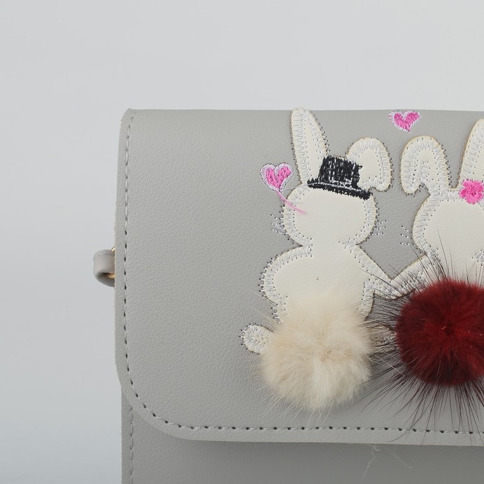 Сумка детская "Зайки", 2 отдела на клапане, длинный ремешок, цвет серый