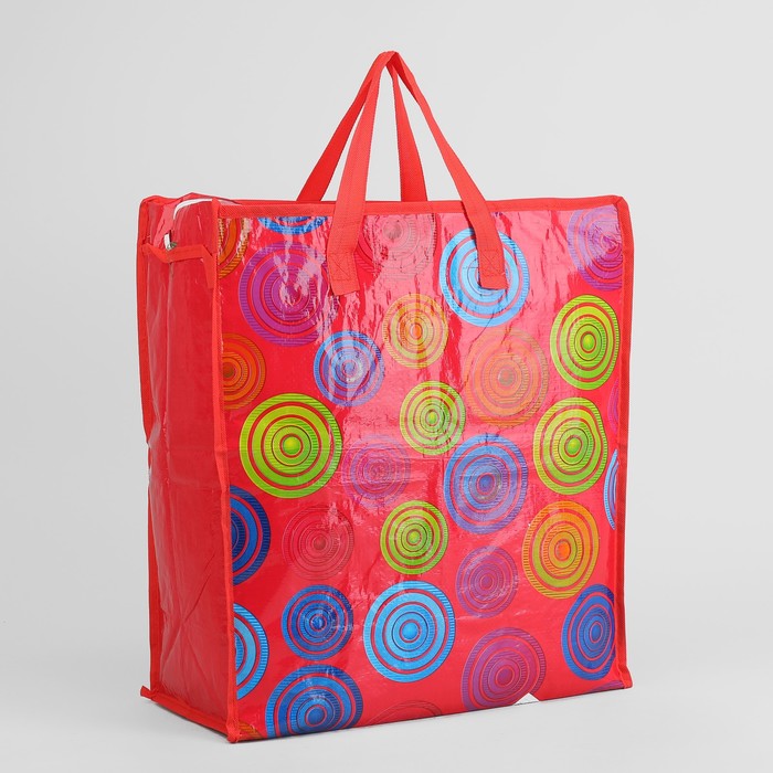 Сумка хозяйственная «Круги», отдел на молнии, цвет красный