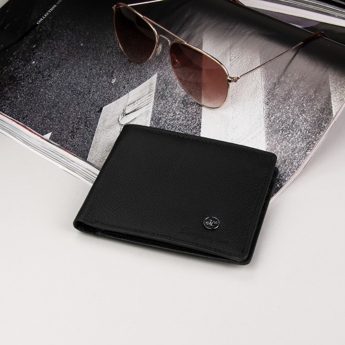 Портмоне мужское, 2 отдела, для карт, для монет, цвет чёрный